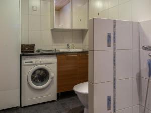 ein Badezimmer mit Waschmaschine und Waschbecken in der Unterkunft Holiday Home Tintintupa by Interhome in Tahkovuori + 14 Fotos