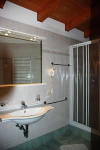 een badkamer met een wastafel en een douche bij Aria d'Bosch in Badia