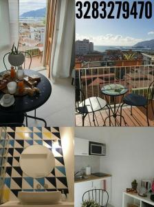 a collage of pictures of a balcony with a table and chairs at Oasi al centro con parcheggio in Salerno