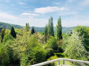 a view from a balcony of trees and mountains at Ferienwohnung im Haus "Maria Anna" in Bad Ems