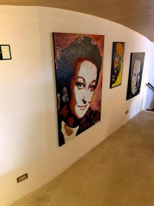 a hallway with paintings on the wall of a museum at Hotel Casa Fumanal in Abizanda