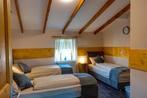 a bedroom with two beds and a window at SchlafHütte in Kaltenkirchen