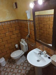 a bathroom with a toilet and a sink and a mirror at El Nido in Zahara de la Sierra