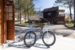 two bikes are parked outside of a house at Pr' Vili Rozi in Osilnica