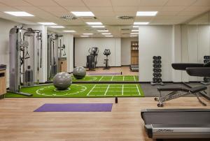 a gym with exercise equipment and a green carpet at Crowne Plaza Hamburg-City Alster, an IHG Hotel in Hamburg