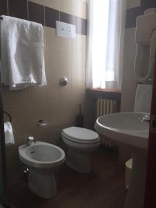 łazienka z toaletą i umywalką w obiekcie Hotel Adamello w mieście Temù