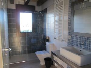 a bathroom with a toilet and a sink and a mirror at APARTAMENTOS FONTE VILLAR in Navia +21 photos