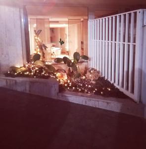 ポリニャーノ・ア・マーレにあるDimora Silcla1のクリスマスの木と灯りの庭園付きのポーチ