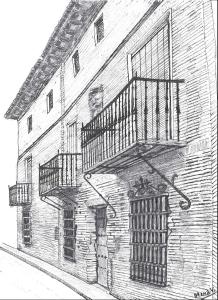 un disegno di un edificio con due balconi sopra di Palacio Ochagavia a Falces