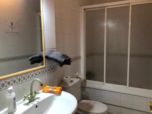 a bathroom with a sink and a toilet and a mirror at PISO ROCIO in Almonte