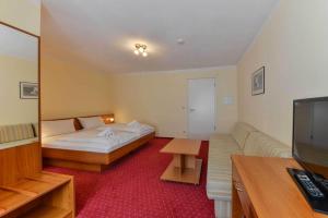 a hotel room with a bed and a television at Hotel Hessischer Hof in Kirchhain