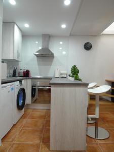 uma cozinha com um balcão, um lavatório e uma máquina de lavar louça em Apartment PALOMA em Madrid