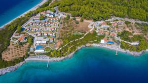 eine Luftansicht einer kleinen Insel im Wasser in der Unterkunft Adrina Beach Hotel in Panormos Skopelos