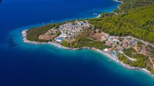 an aerial view of a resort on an island in the water at Adrina Beach Hotel in Panormos Skopelos