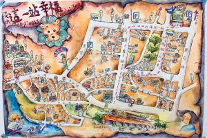 a drawing of a map of a city at Happiness . danshui in Tamsui