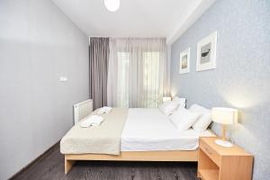 a bedroom with a large bed and a window at Bakuriani Residence in Bakuriani