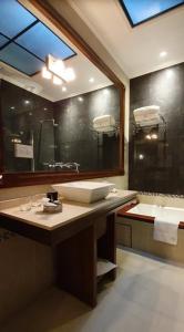 y baño con lavabo, bañera y espejo. en MG Design Hotel Boutique en Salta