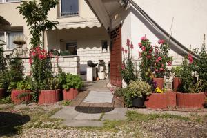 a garden with flowers in pots in front of a house at Centro Hotel Oberhausen in Oberhausen +21 photos