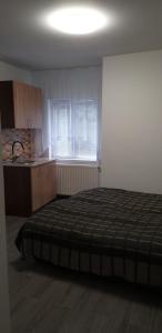 ラーヒフにあるZatishok Guest Houseのベッドルーム1室(ベッド1台、シンク、窓付)