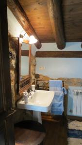 un bagno con lavandino e specchio di La Casa de Piedra de la Aldea ad Aldea del Pinar