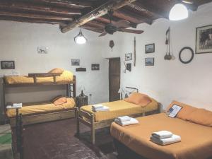 a room with three bunk beds and a ceiling at Ecoposada El Mercedario in Barreal +99 photos