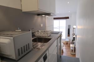 une cuisine avec un évier et un plan de travail dans l'établissement La Terrasse de Wilson, à Toulouse