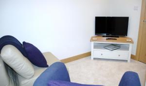 a living room with a couch and a tv at The Starting Gate, Bruton in Bruton