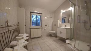 a bathroom with a shower and a toilet and a sink at Villa Genevra in Koszalin +38 photos