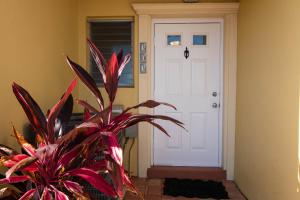 een plant voor een witte deur bij Palm Beach Resort in Lake Worth