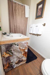 a bathroom with a sink and a shower at Bisbee Grand Hotel in Bisbee