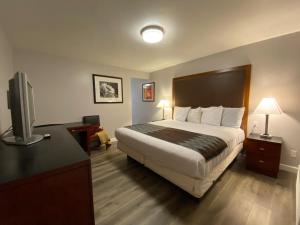 a hotel room with a bed and a flat screen tv at Colonial Motel in Santa Maria