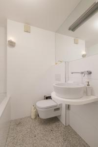 ein weißes Bad mit einem Waschbecken und einem WC in der Unterkunft Bright Penthaus Apartement, with a wonderful view in Ljubljana