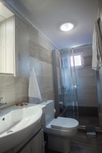 a bathroom with a toilet and a sink and a shower at Evina Rooms & Suites in Kokkíni Khánion