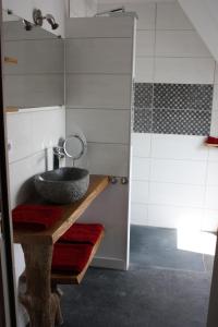 a bathroom with a sink and a shower at Domaine de la Prévostais in Pleucadeuc