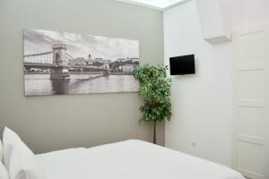 ブダペストにあるStandard Apartment by Hi5 - Nagysándor streetの白い橋の絵付きベッドルーム