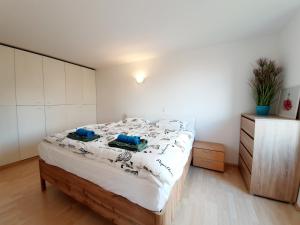 a bedroom with a large bed and a dresser at Bossa nova Castle&Outstanding home with garage in Ljubljana