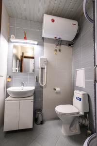 ein kleines Badezimmer mit Toilette und Waschbecken in der Unterkunft Belvedere Holiday Club ...VIP ap. in Bansko