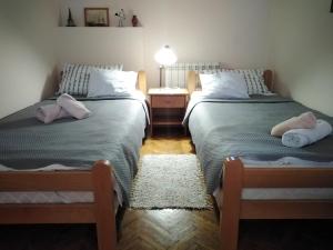 two beds sitting next to each other in a bedroom at Sobe Gajić in Sremski Karlovci