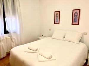 a bedroom with a white bed with two towels on it at APARTAMENTO ALAMILLO Alto in Chinchón