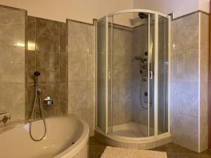 a bathroom with a shower and a bath tub at Naturerlebnis am Glungezer-Haus-8 Pax in Tulfes