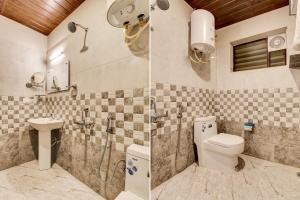 two pictures of a bathroom with a toilet and a shower at Aster Suites in Bangalore +35 photos