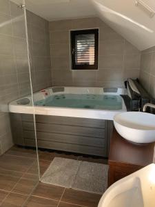 a bathroom with a tub with a sink and a toilet at Holiday house Nune in Zreče +24 photos