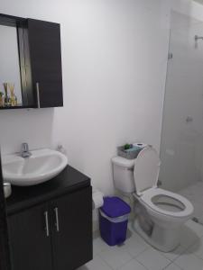 y baño con aseo y lavamanos. en Apartasol en Santa Fe de Antioquia Apartment, en Santa Fe de Antioquia