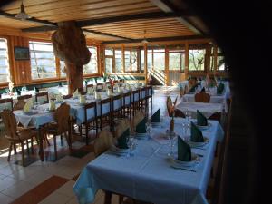 een eetkamer met tafels en stoelen in een gebouw bij Tourist Farm Ljubica in Poljane nad Škofjo Loko