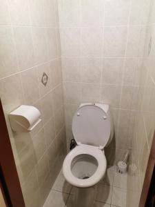 a bathroom with a white toilet in a stall at Izby pod Martiniskými hoľa i v sukromí in Martin