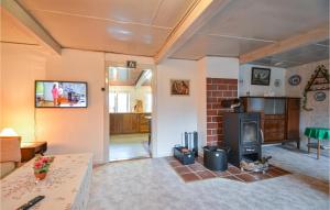 sala de estar con chimenea y TV en Awesome Home In Gram With Kitchen en Gram