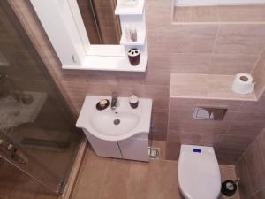 a bathroom with a white sink and a toilet at Iznad oblaka A1 in Kopaonik +13 photos