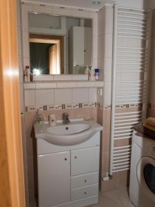 a bathroom with a sink and a mirror at Apartman "Alika" in Karlovy Vary
