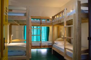 阿伯来GREEN NEST HOSTEL, Baga-Arpora, North Goa的宿舍内一间设有三张双层床的客房
