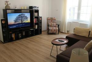 a living room with a flat screen tv and a couch at Rhine Pearl Hideaways in Oberwesel